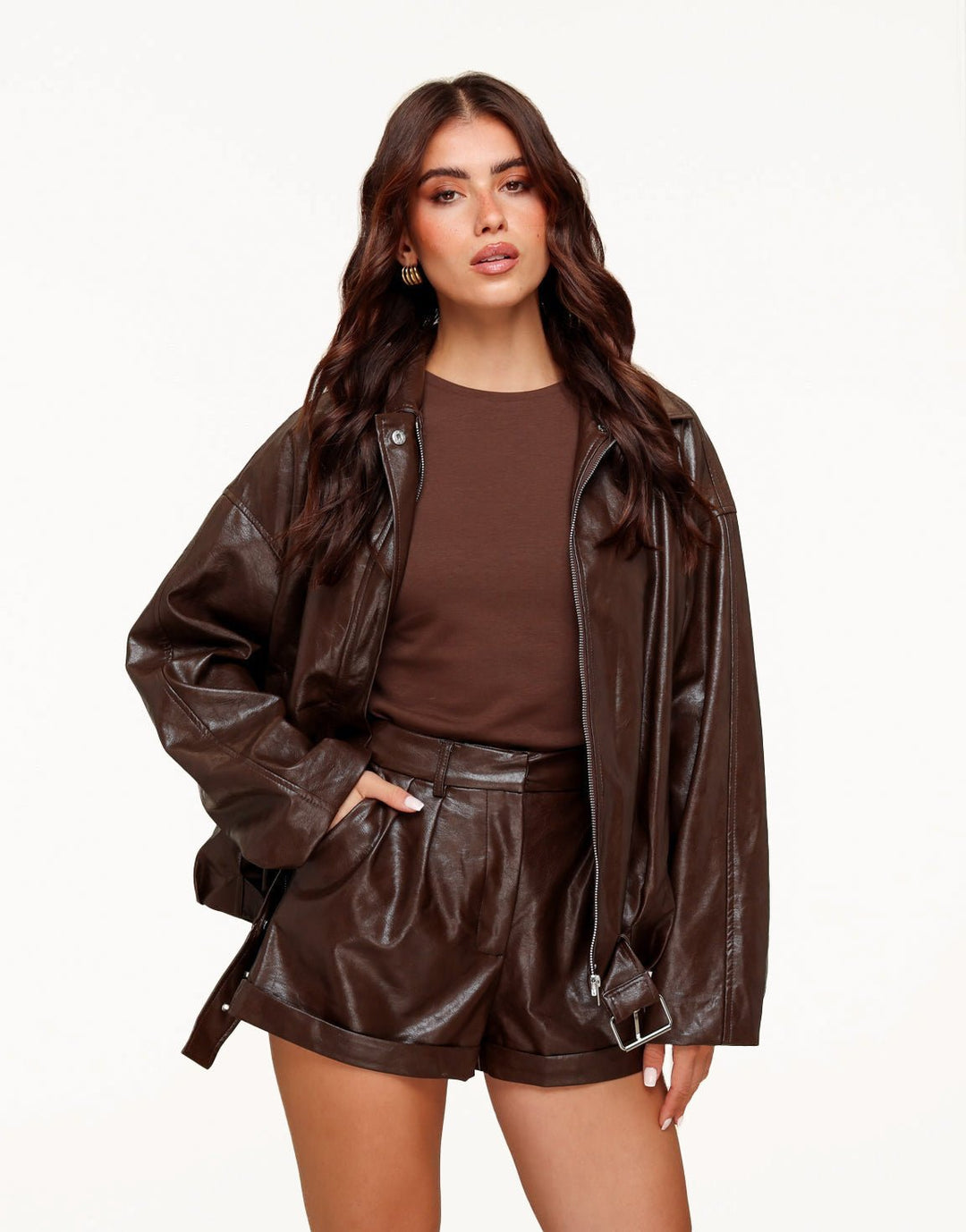 Coffee PU Leren Biker - Short