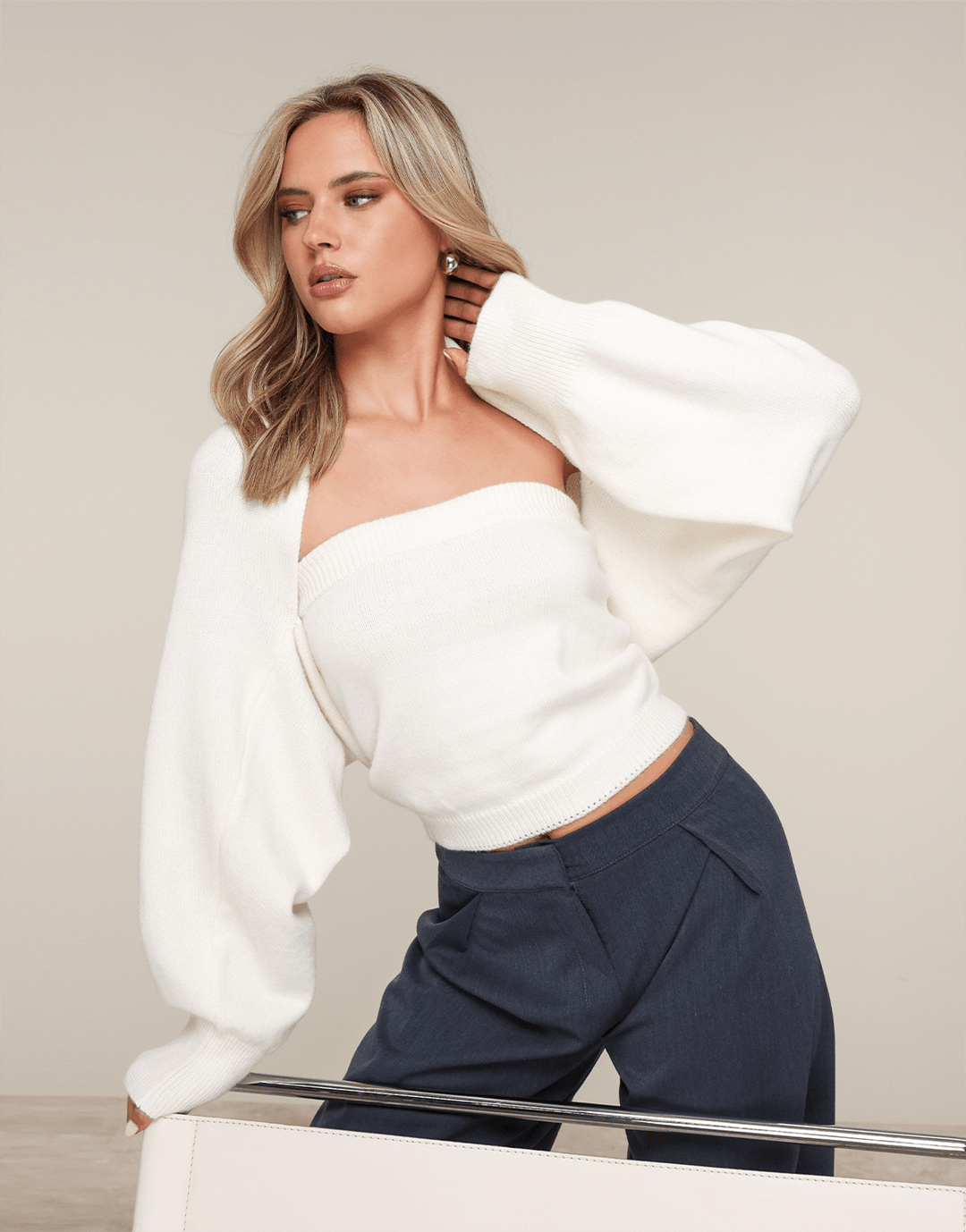 Creme Gebreide Cropped - Vest