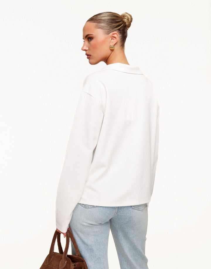 Creme V-Hals Losse LS - T-shirt