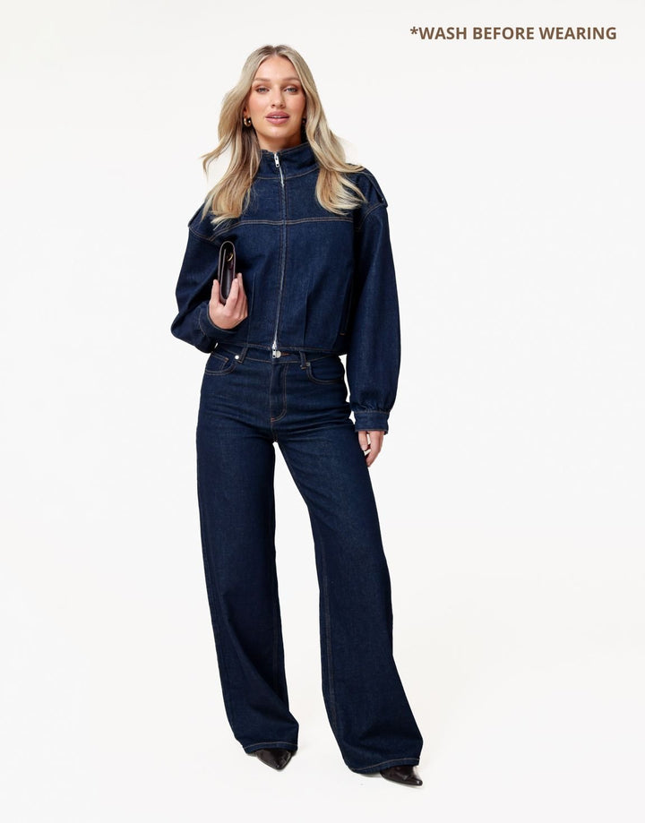 Donkerblauwe Denim Bomber - Set