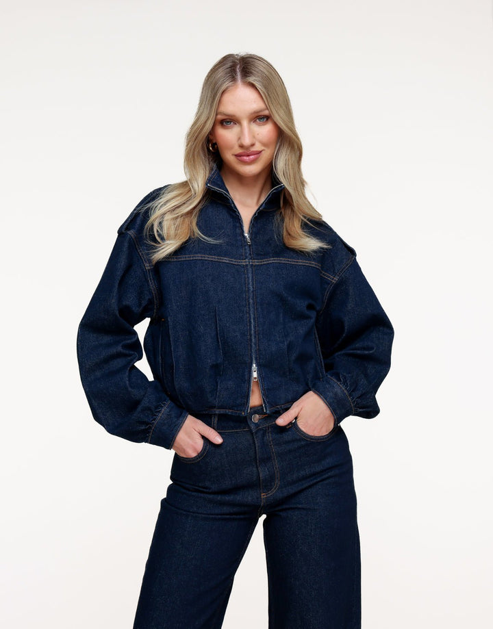 Donkerblauwe Denim Bomber - Set
