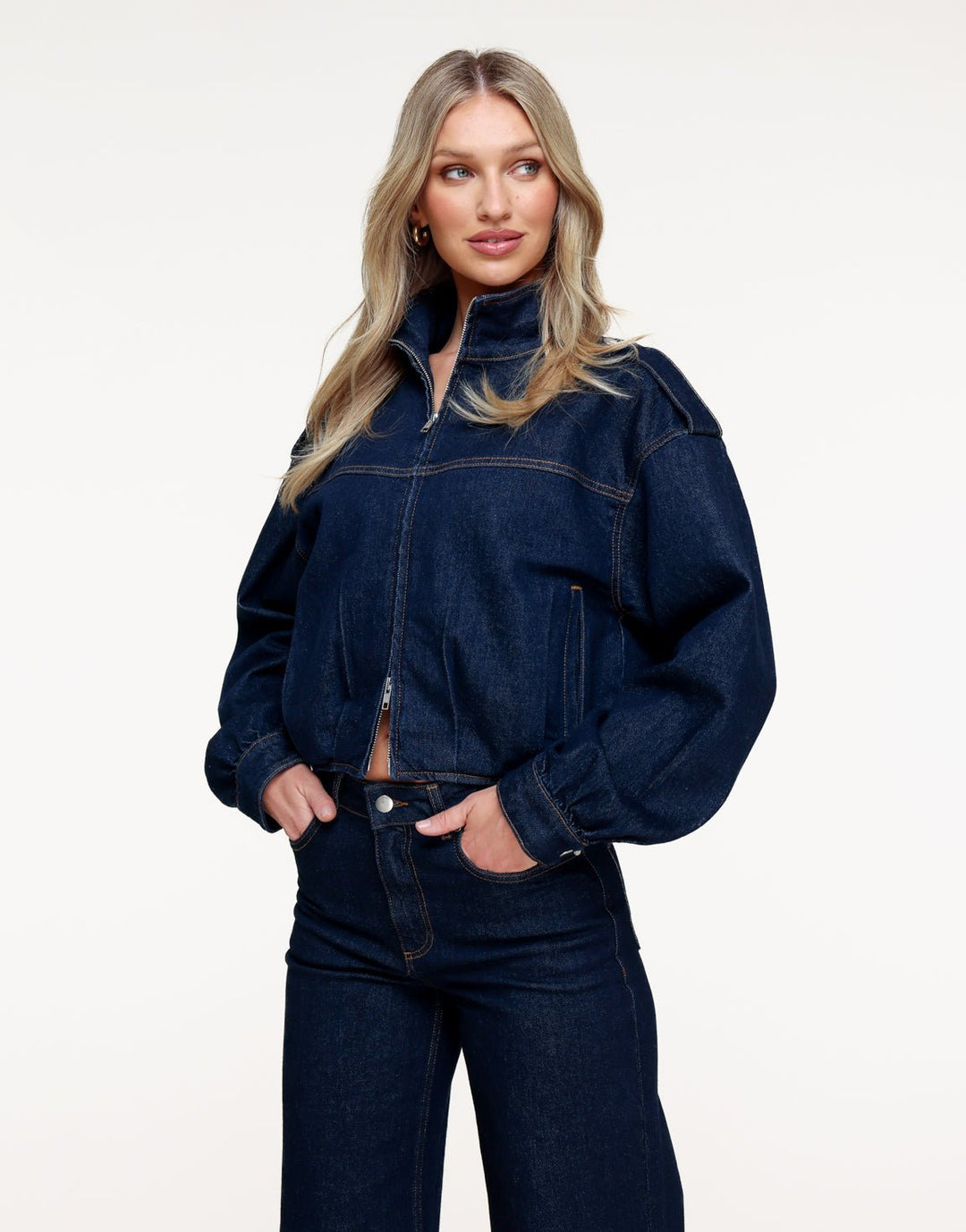 Donkerblauwe Denim Bomber - Set