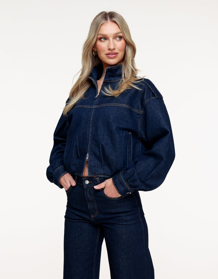 Donkerblauwe Denim Bomber - Set
