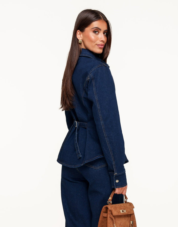 Donkerblauwe Gestikte Naden LS - Blouse