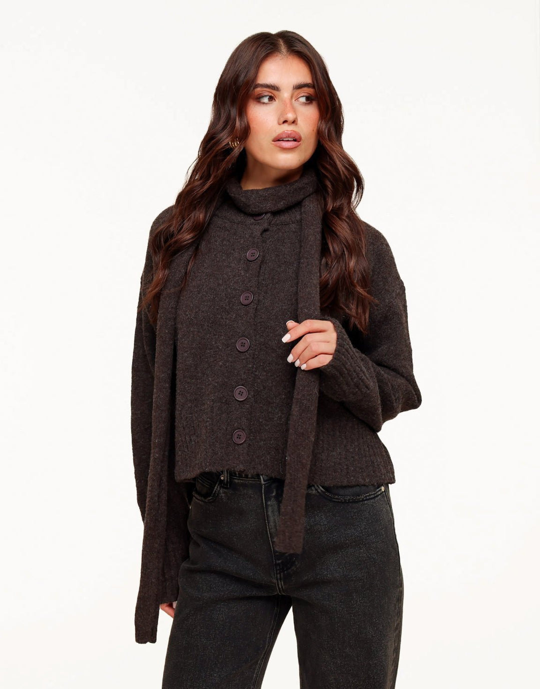 Donkerbruine Gebreide LS - Vest