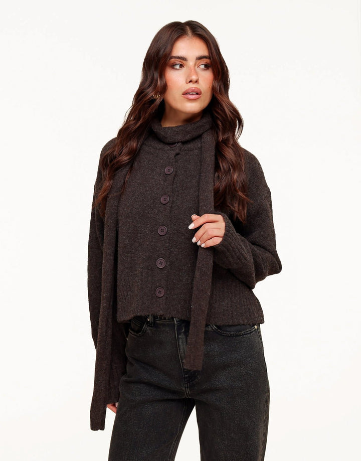 Donkerbruine Gebreide LS - Vest