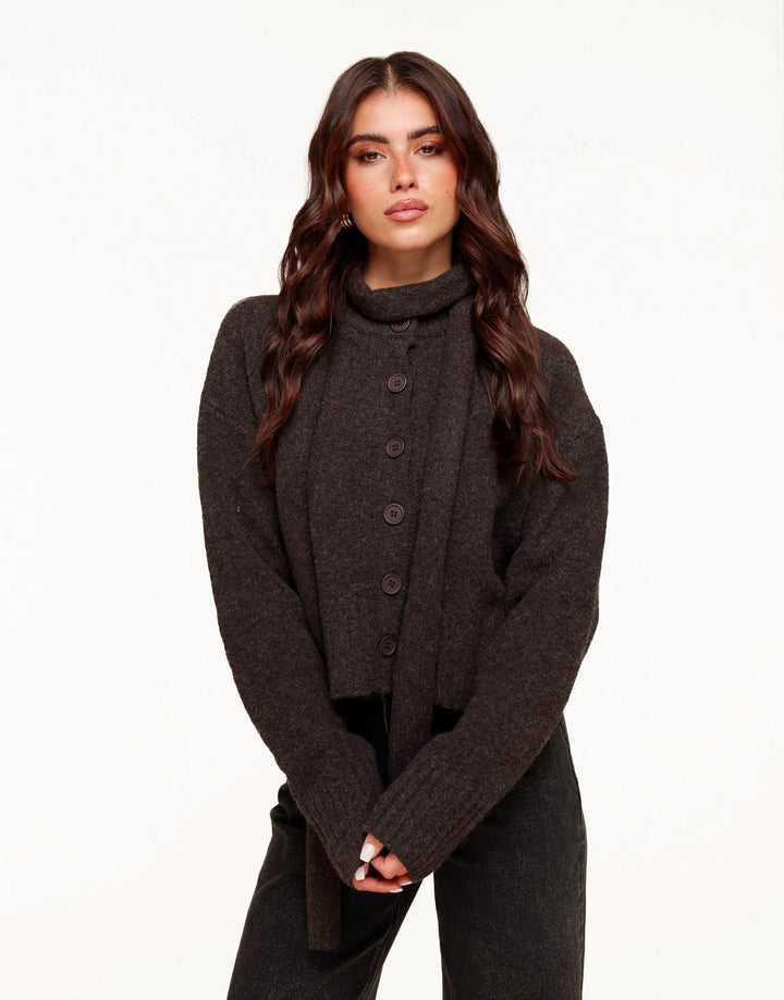 Donkerbruine Gebreide LS - Vest