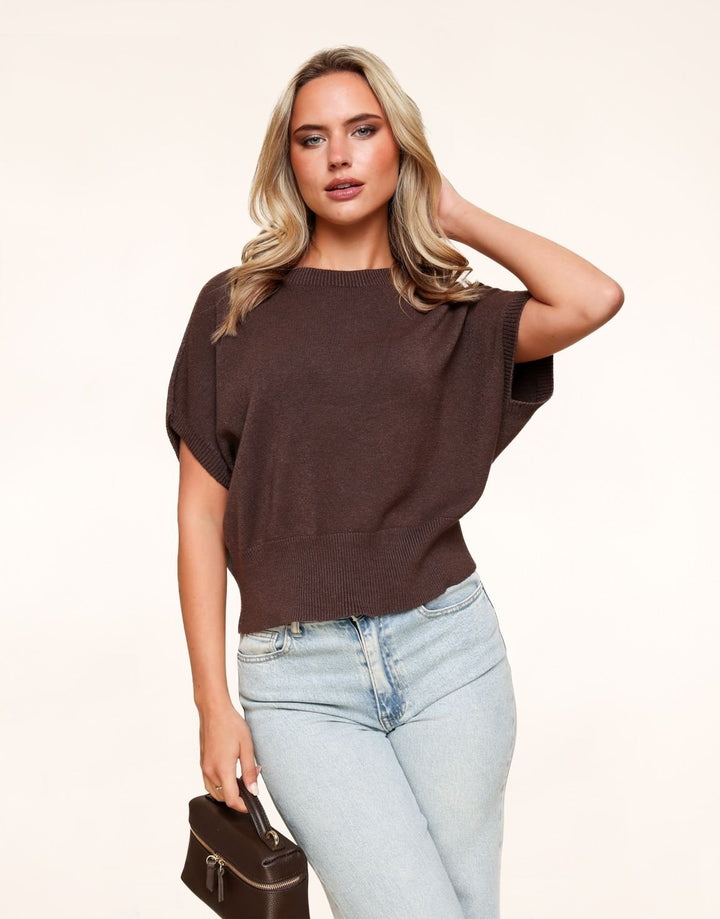 Donkerbruine Gebreide SS - Top