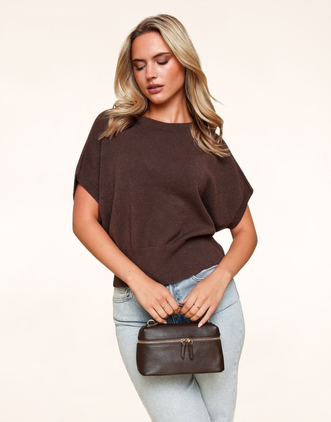 Donkerbruine Gebreide SS - Top