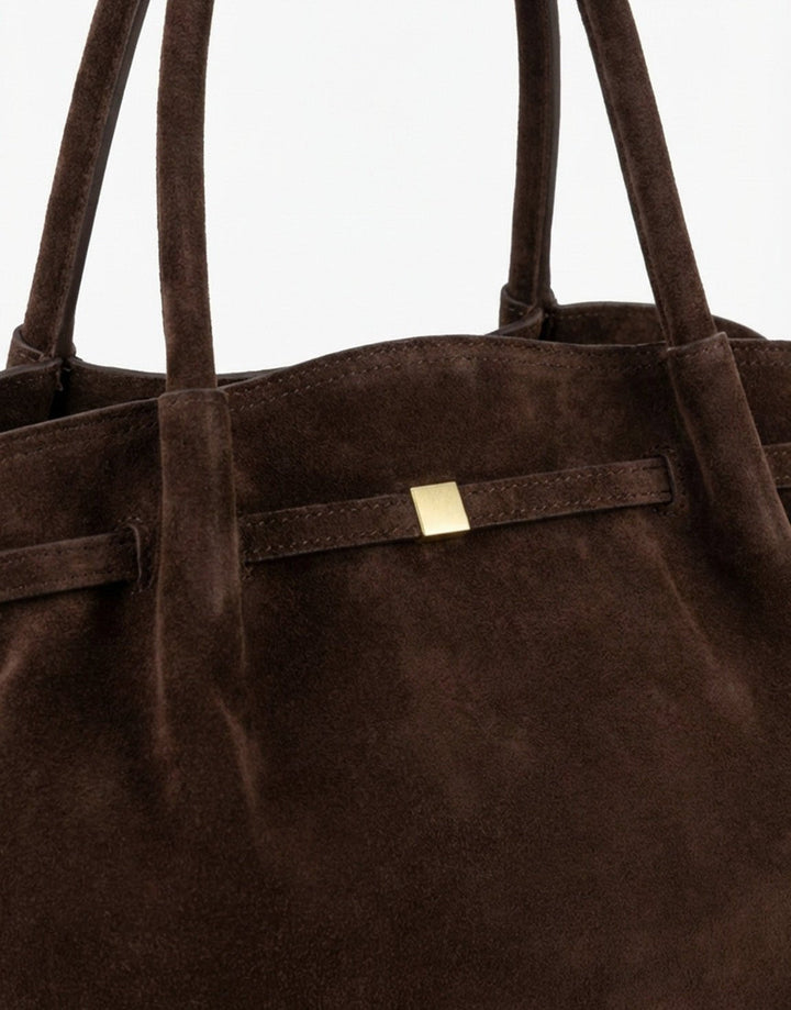 Donkerbruine Grote Suede Shopper - Tas