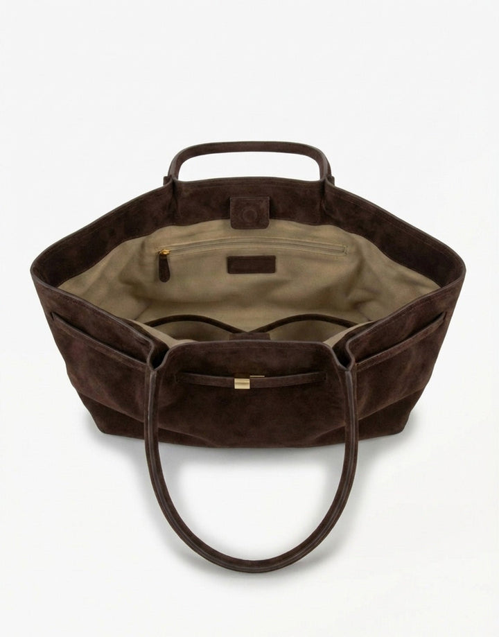 Donkerbruine Grote Suede Shopper - Tas