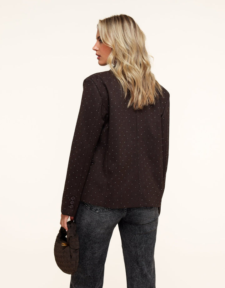 Donkerbruine Korte Ruiten Glitter Stenen - Blazer