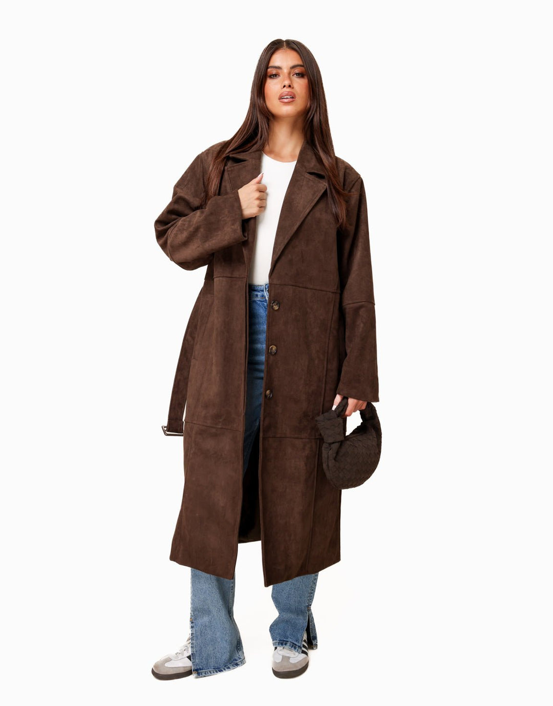 Donkerbruine Lange Faux Suede  - Jas