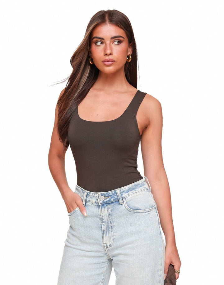 Donkerbruine Omkeerbare Mouwloze Basic - Top