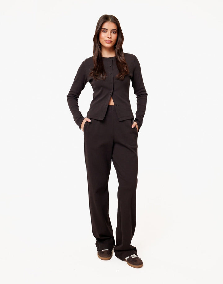 Donkerbruine Ribbel Lange Lounge - Broek
