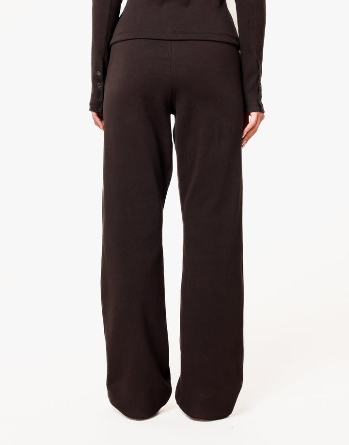 Donkerbruine Ribbel Lange Lounge - Broek