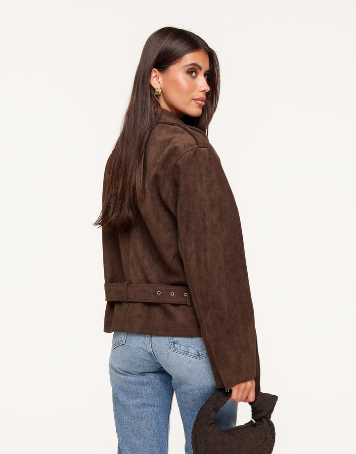 Donkerbruine Suede Biker - Jas