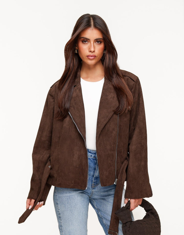 Donkerbruine Suede Biker - Jas