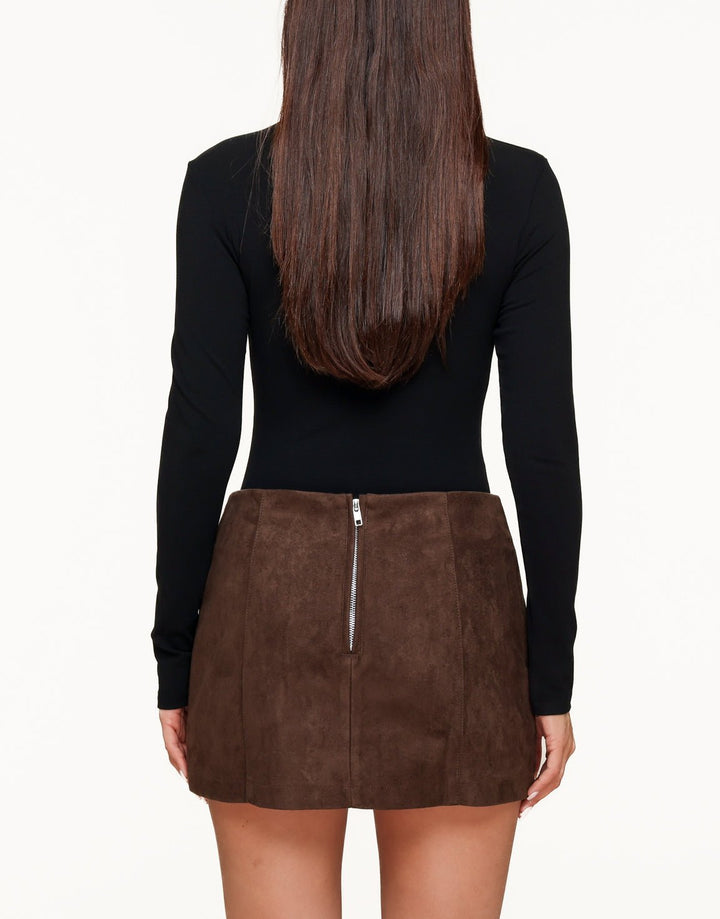 Donkerbruine Suede Skort - Set
