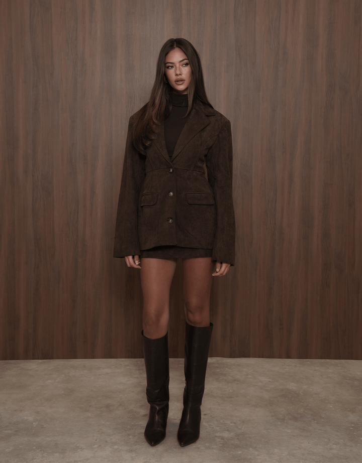 Donkerbruine Suede Skort - Set