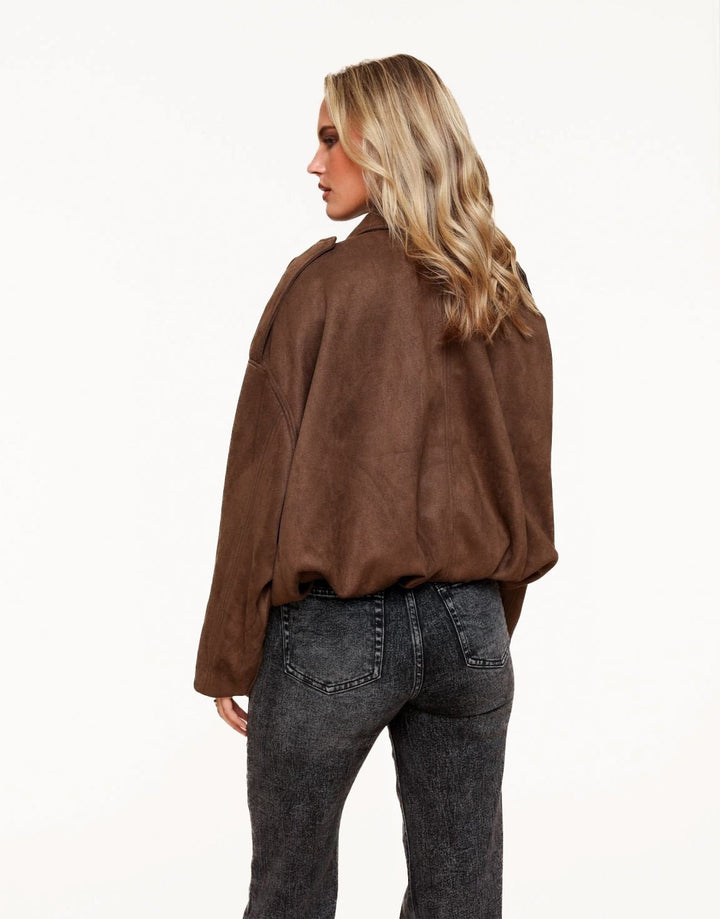 Donkerbruine Suede Wijde Bomber - Jas