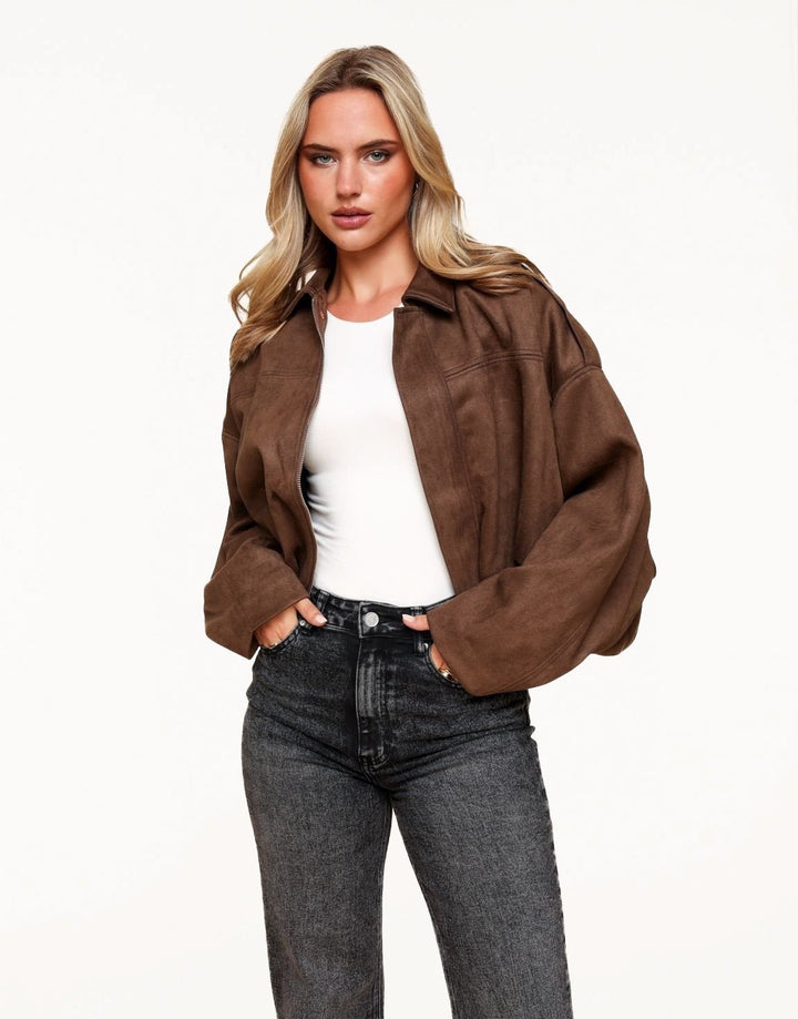 Donkerbruine Suede Wijde Bomber - Jas