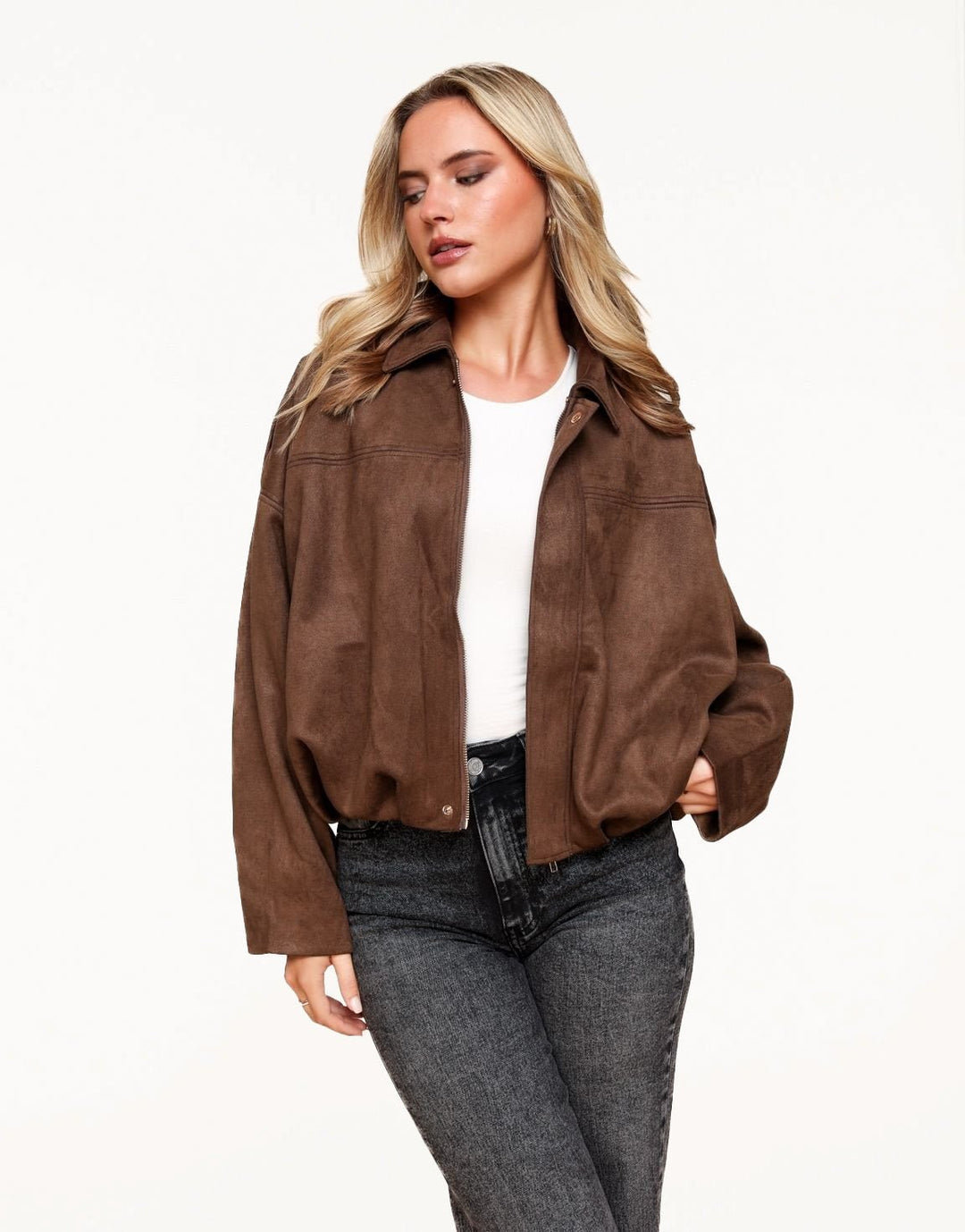 Donkerbruine Suede Wijde Bomber - Jas