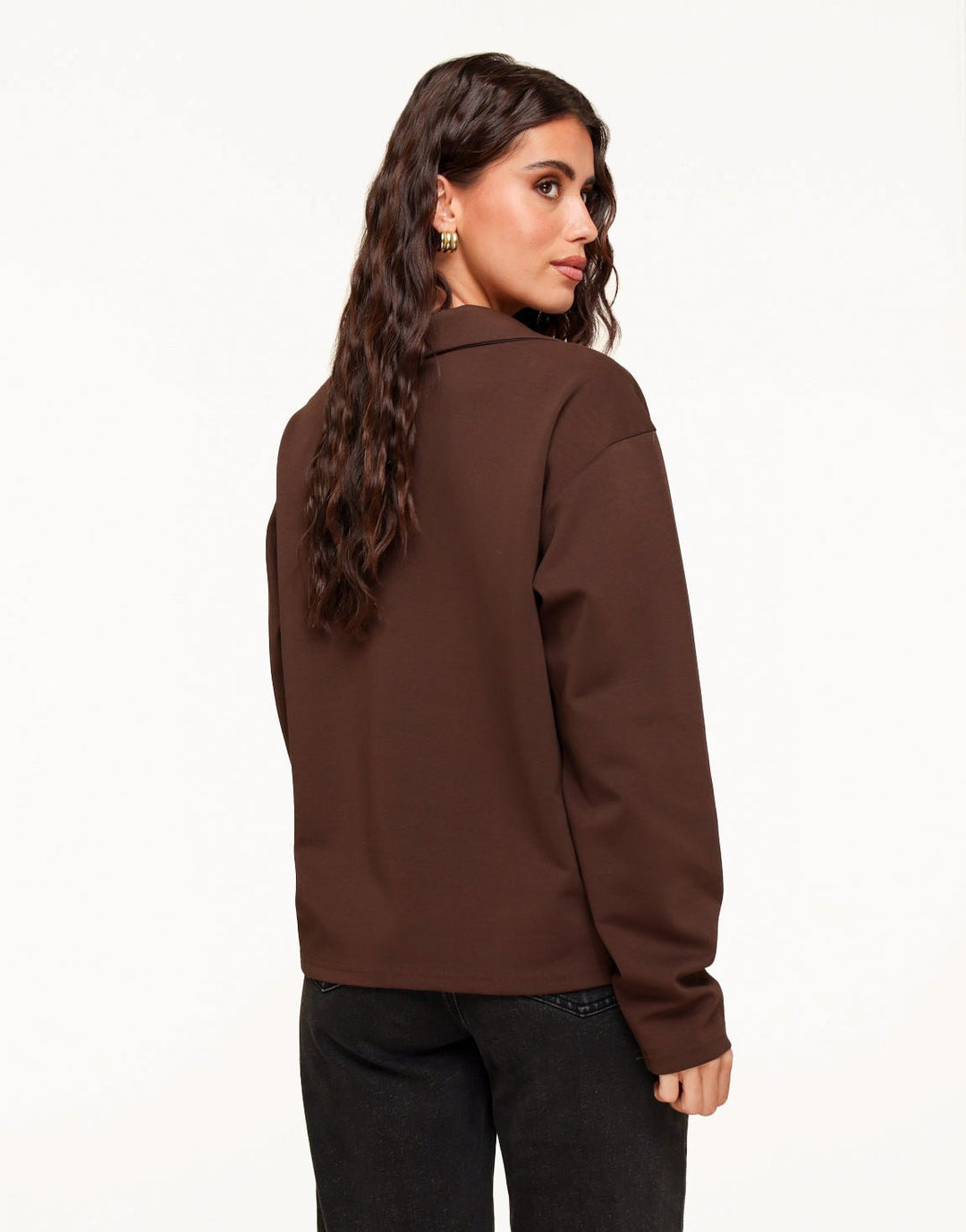 Donkerbruine V-Hals Losse LS - T-shirt