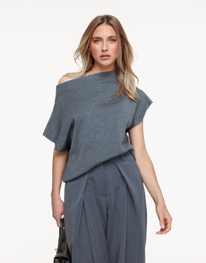 Donkergrijze Gebreide One Shoulder - Top
