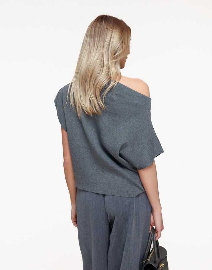 Donkergrijze Gebreide One Shoulder - Top