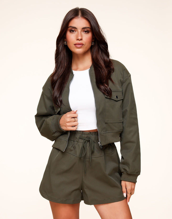 Donkergroene Bomber Cropped - Set