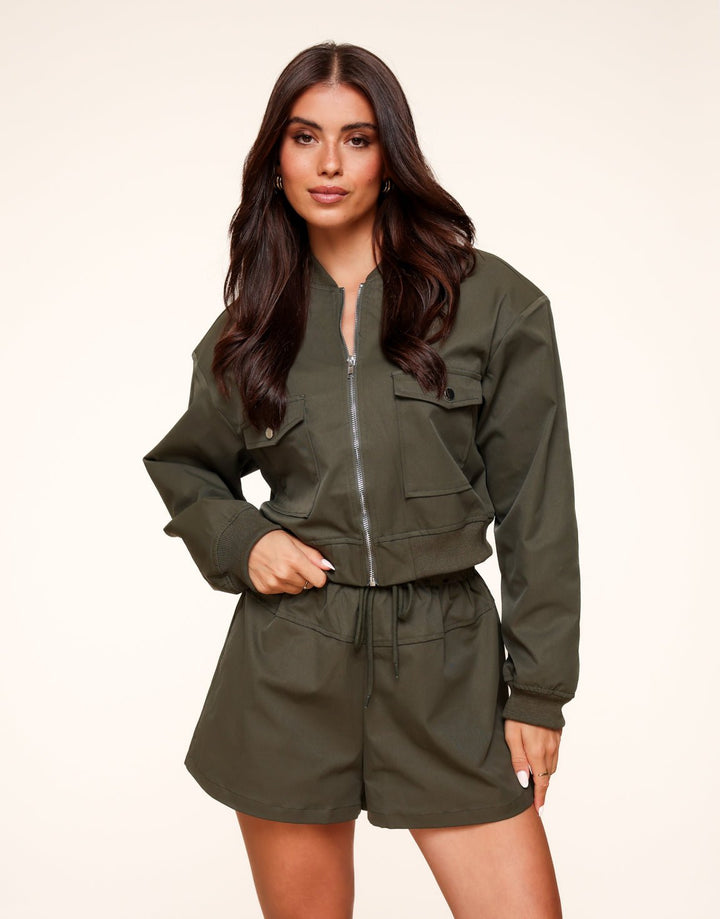 Donkergroene Bomber Cropped - Set