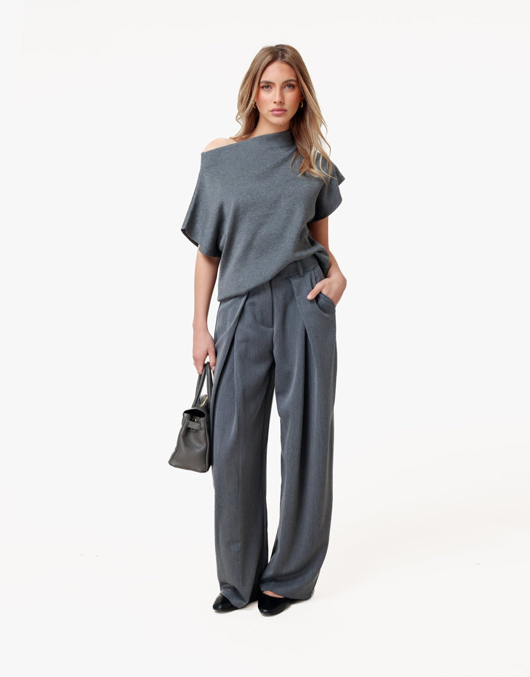 Donkergrijze Gebreide One Shoulder - Top