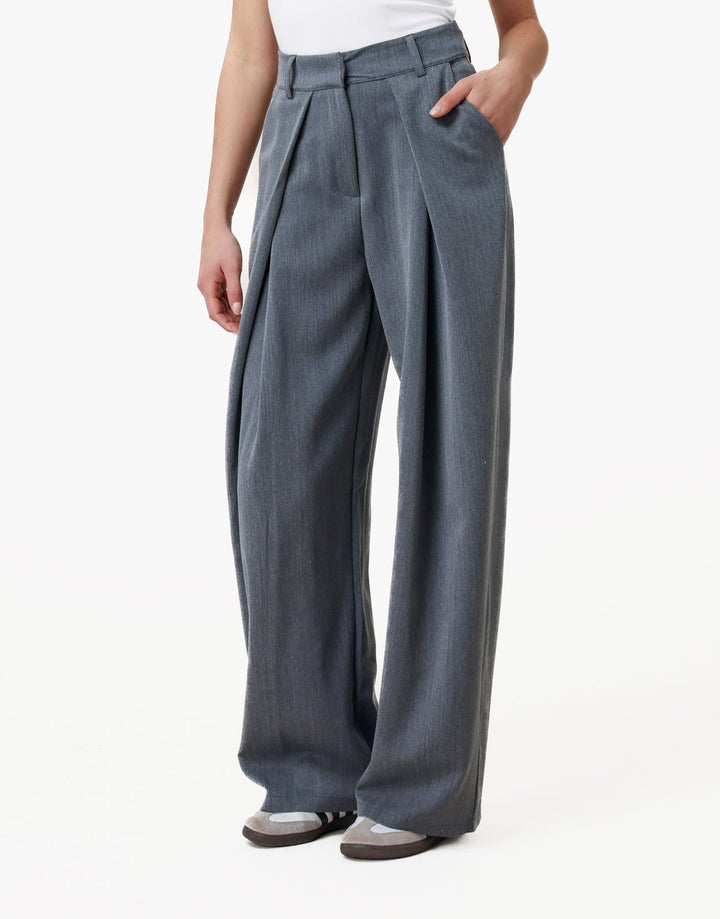 Grijze Wijde Ballon Plooien - Pantalon