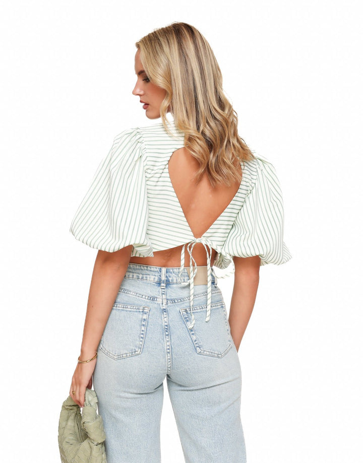 Groene Cropped Pofmouwen - Top