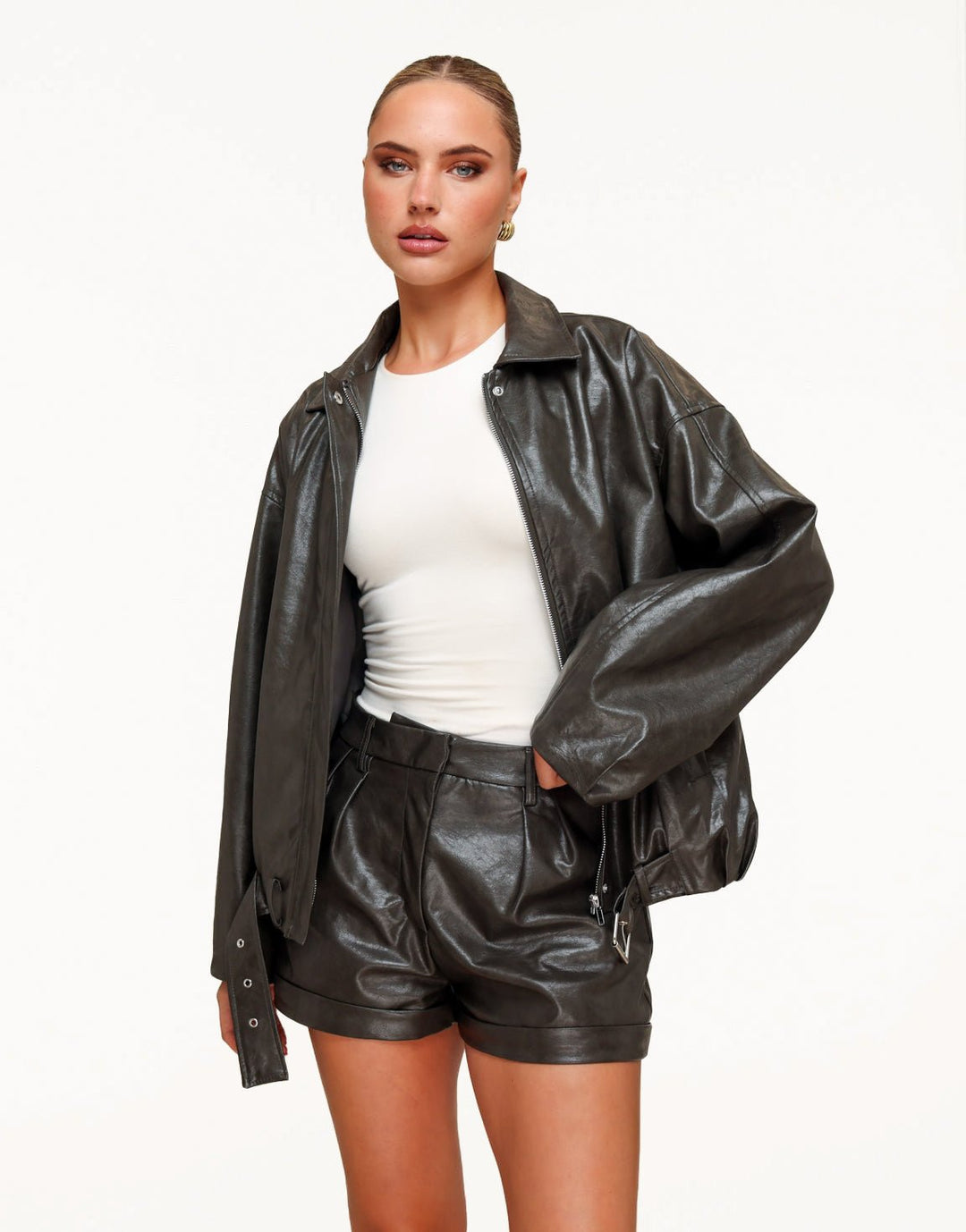 Khaki PU Leren Biker - Set