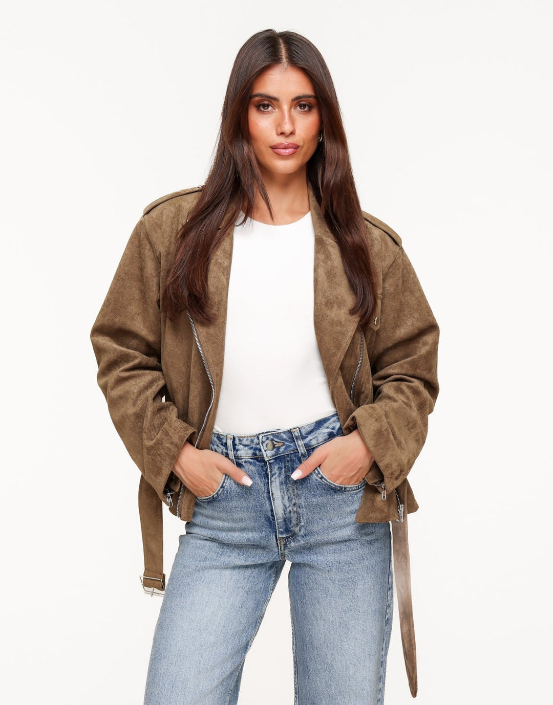 Khaki Suede Biker - Jas