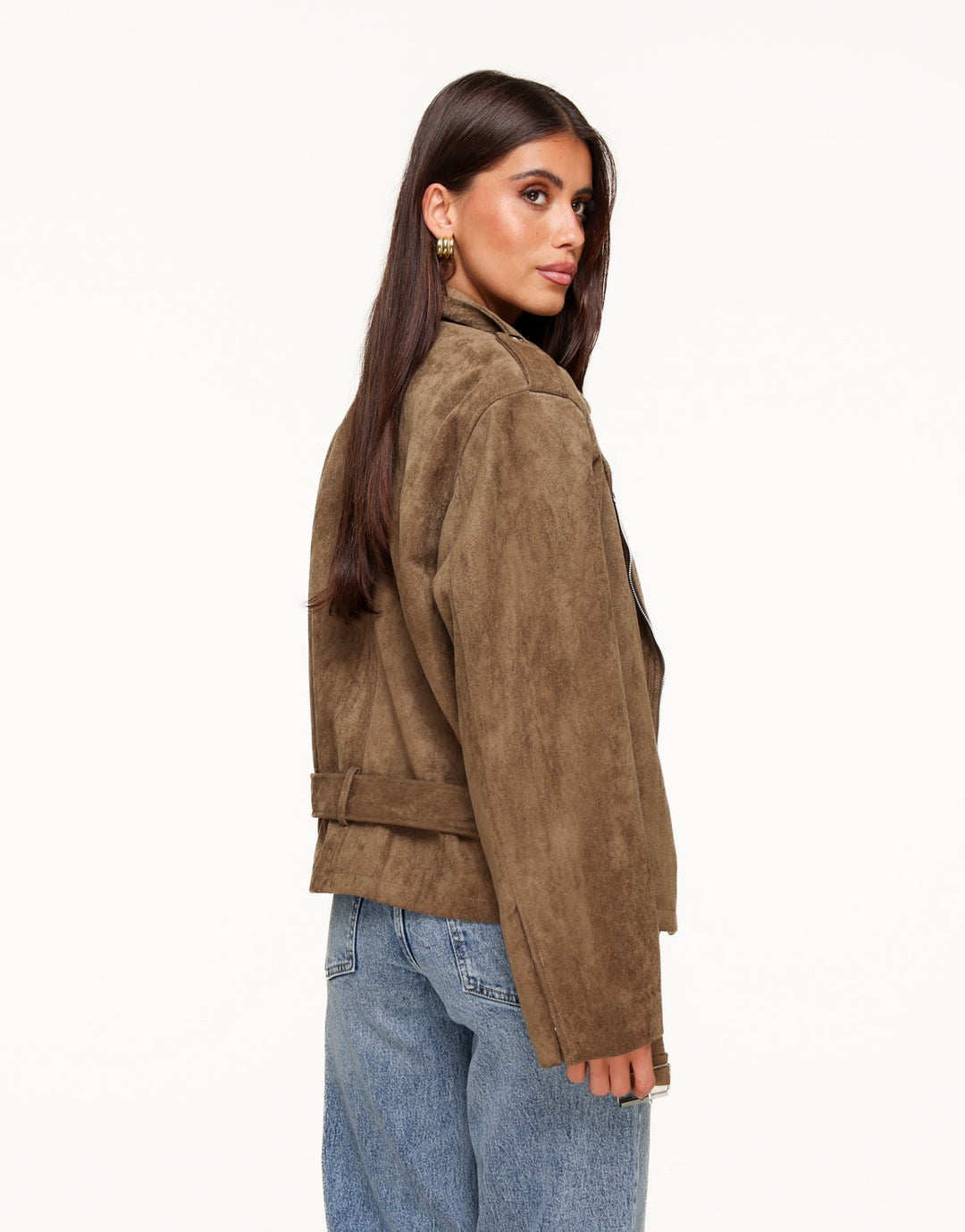 Khaki Suede Biker - Jas