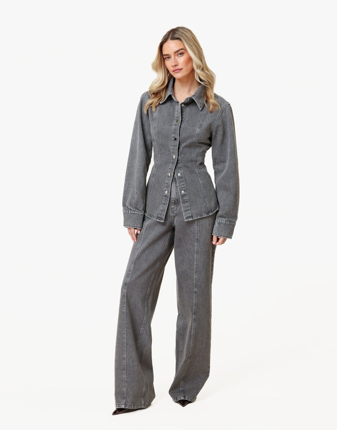 Lichtgrijze Gestikte Naden - Spijkerbroek