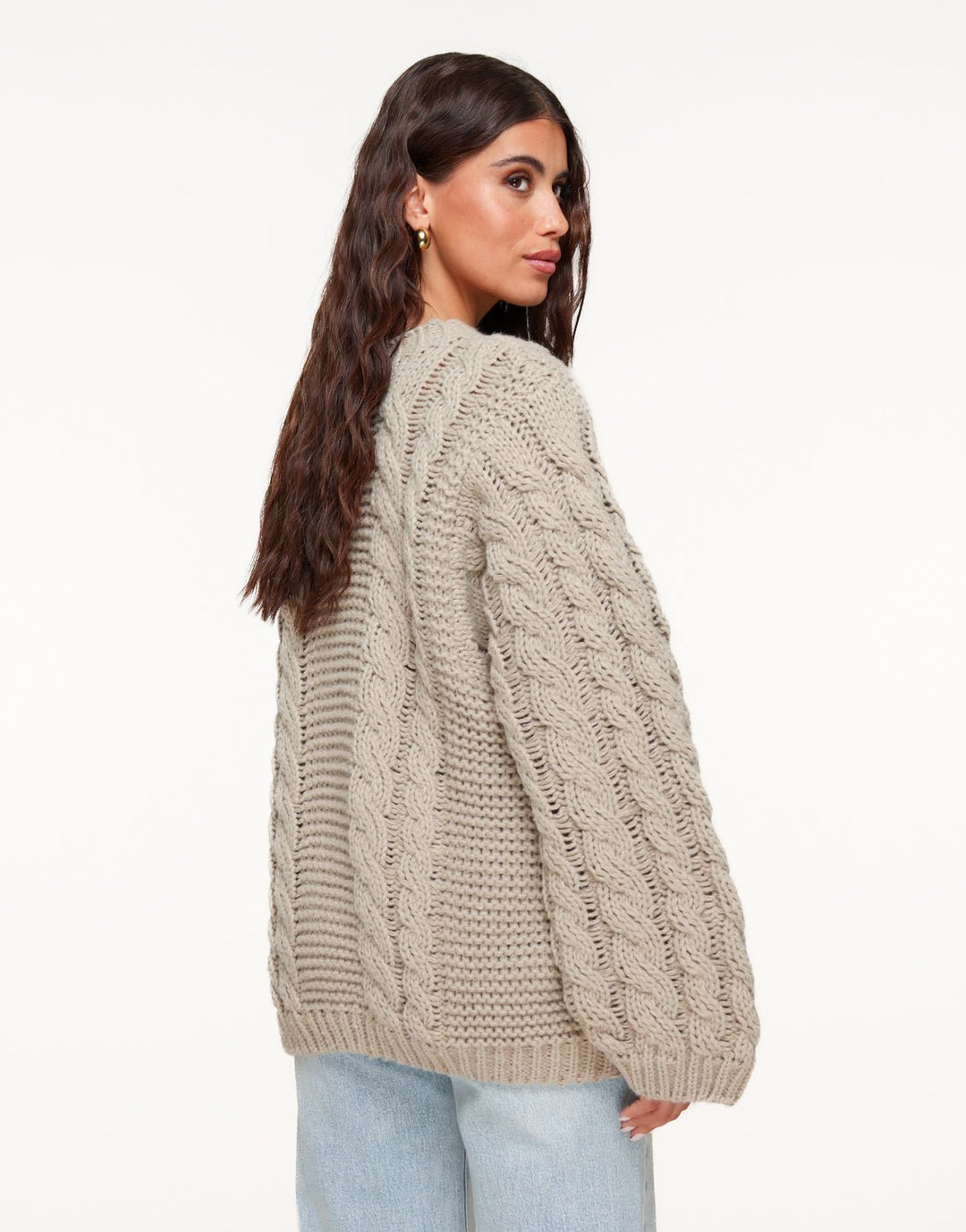 Taupe Gebreide Kabel Patroon - Trui