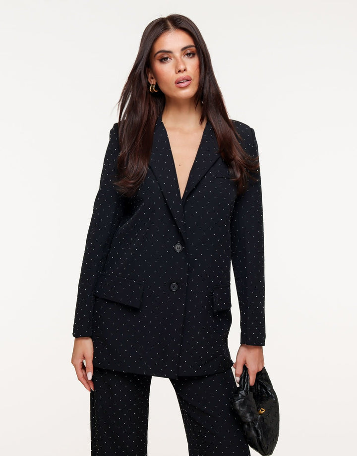 Zwarte Basic Zilveren Glitter Stenen - Blazer
