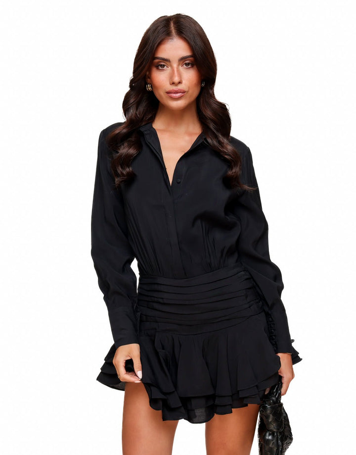 Zwarte Blouse Met Rok Detail - Jurk
