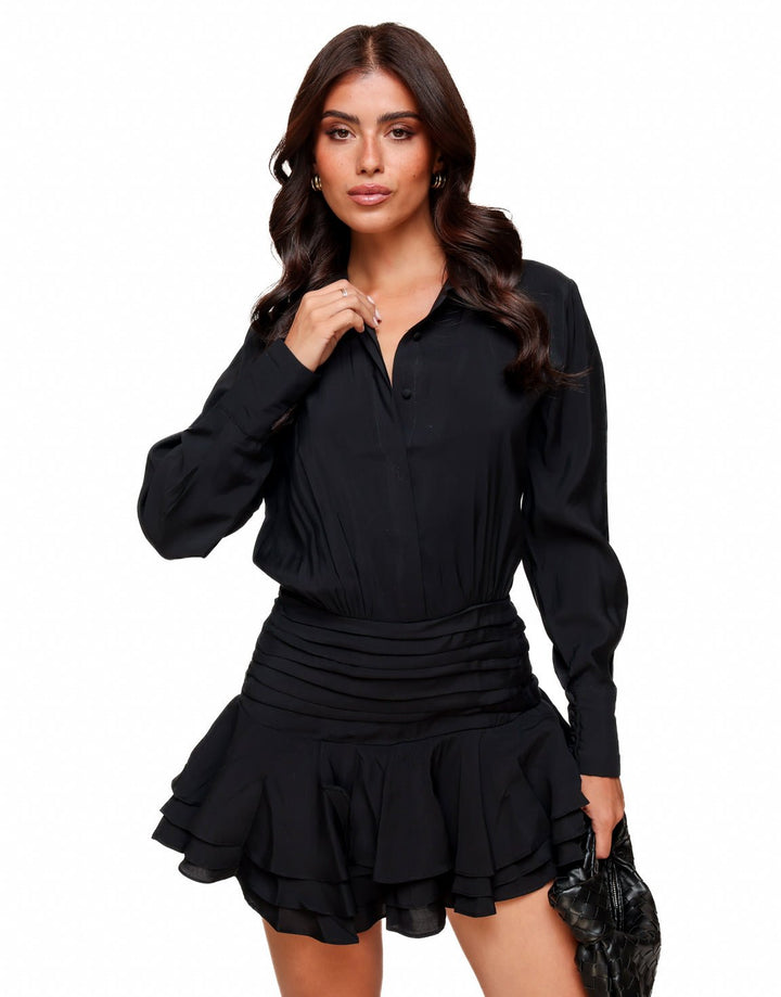 Zwarte Blouse Met Rok Detail - Jurk
