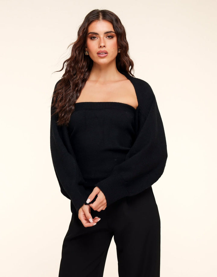 Zwarte Gebreide Cropped - Vest