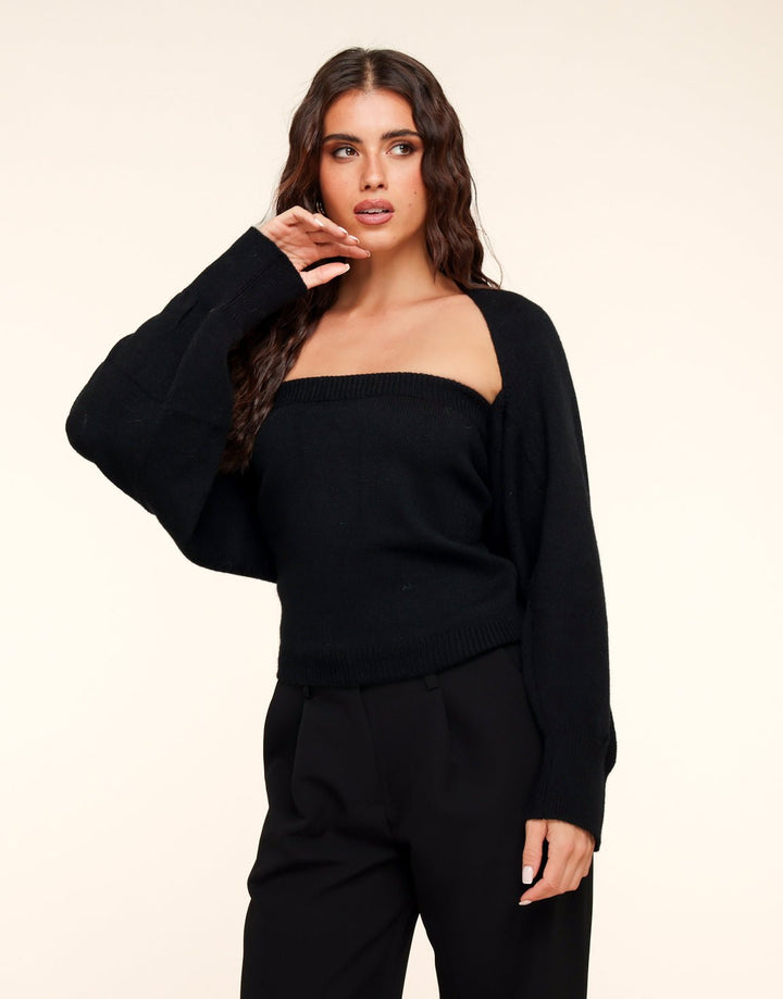 Zwarte Gebreide Cropped - Vest