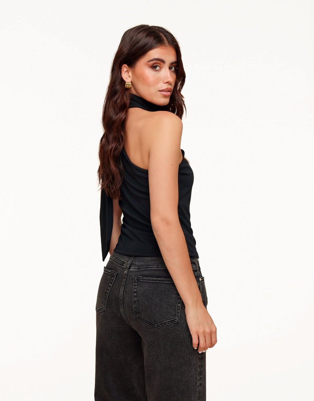 Zwarte One Shoulder Sjaal Detail - Top