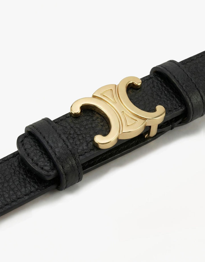 Zwarte Smalle Gedetailleerde Gouden Gesp - Riem