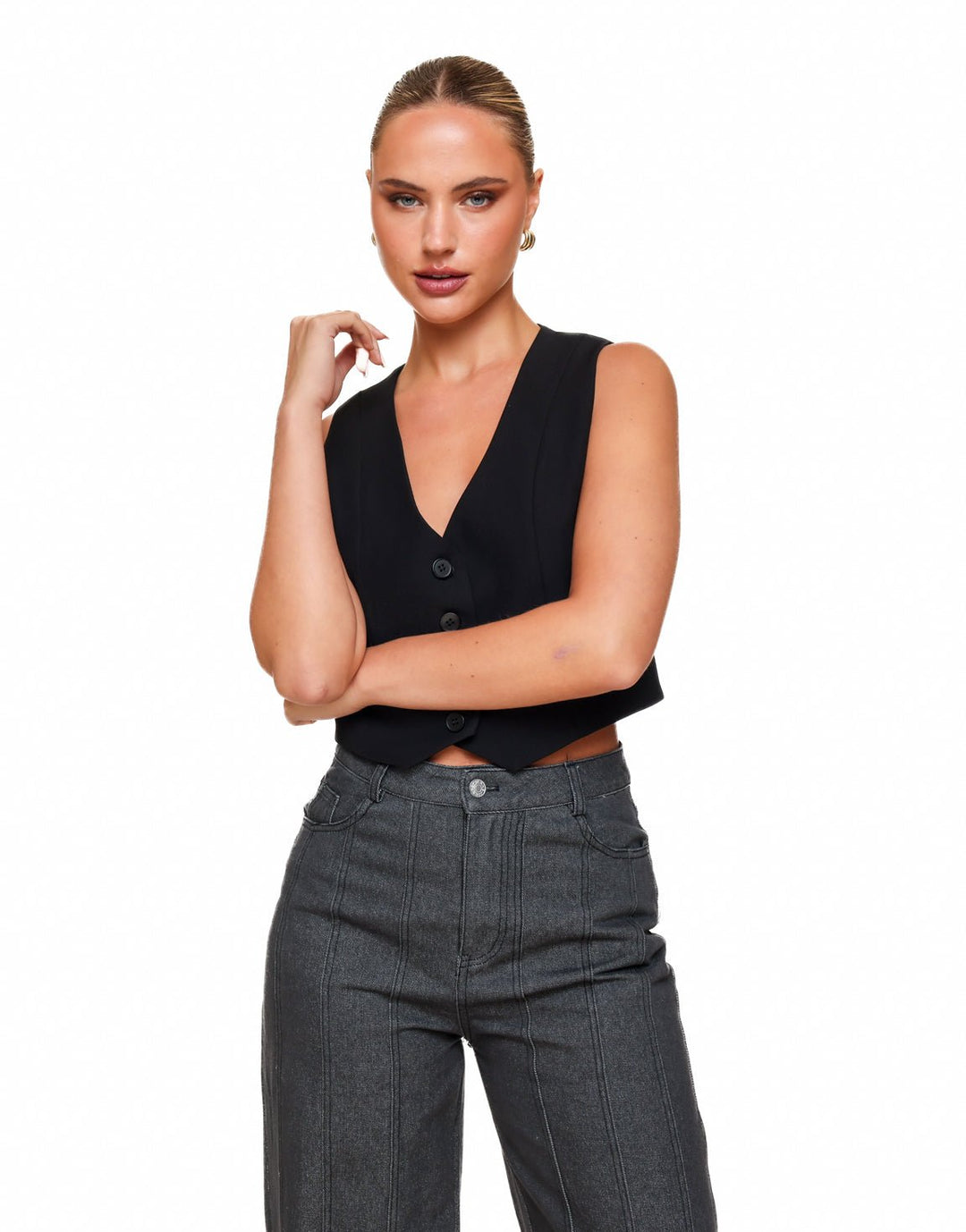 Zwarte STUDIO V-hals - Gilet