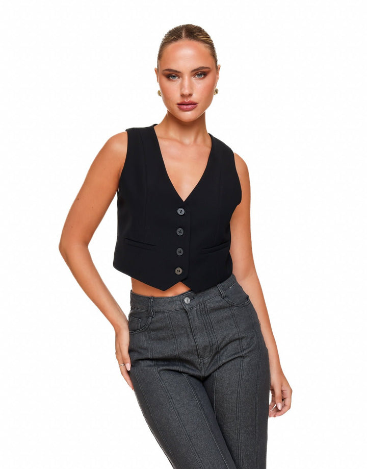 Zwarte STUDIO V-hals - Gilet